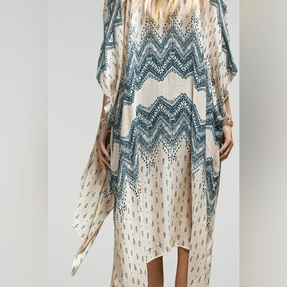 15. Bohemian Boho blue cream kimono - Picture 5 of 6